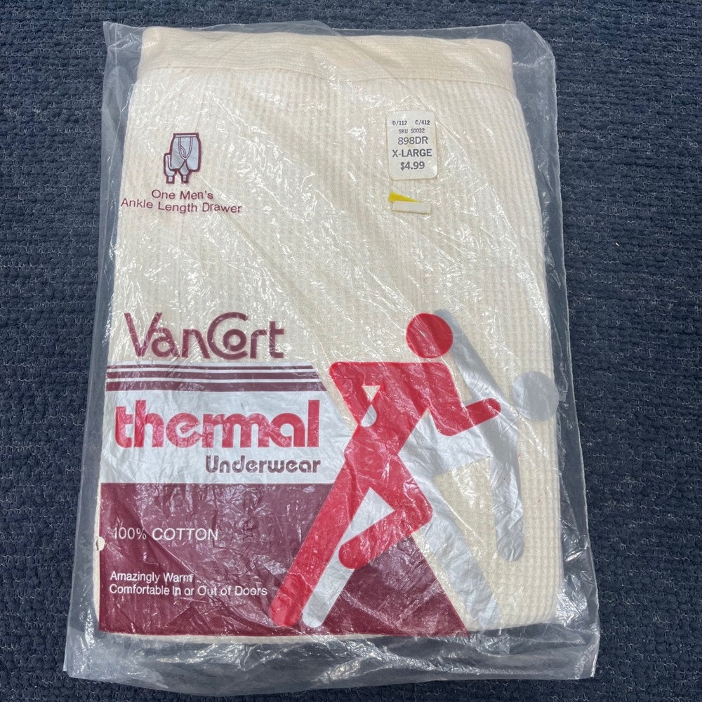 Vintage Van Cort‎ Thermal Underwear Bottoms XL Ivory Cotton Waffle Knit 898DR